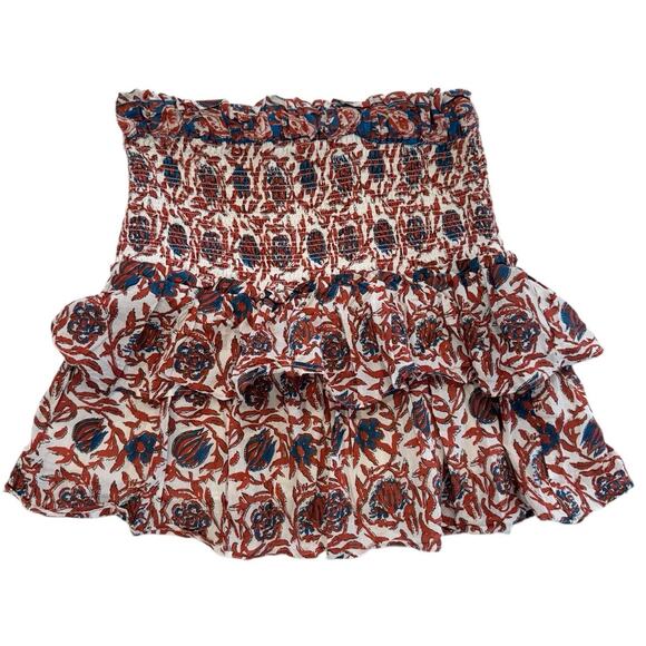 House Of Harlow 1960 Size M Smocked Mini Skirt Rust Floral Bohemian Cotton - Picture 7 of 7